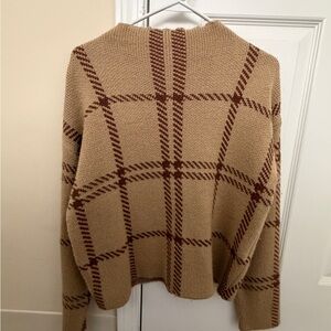 SHEIN Tan and Brown Plaid Turtleneck Sweater
